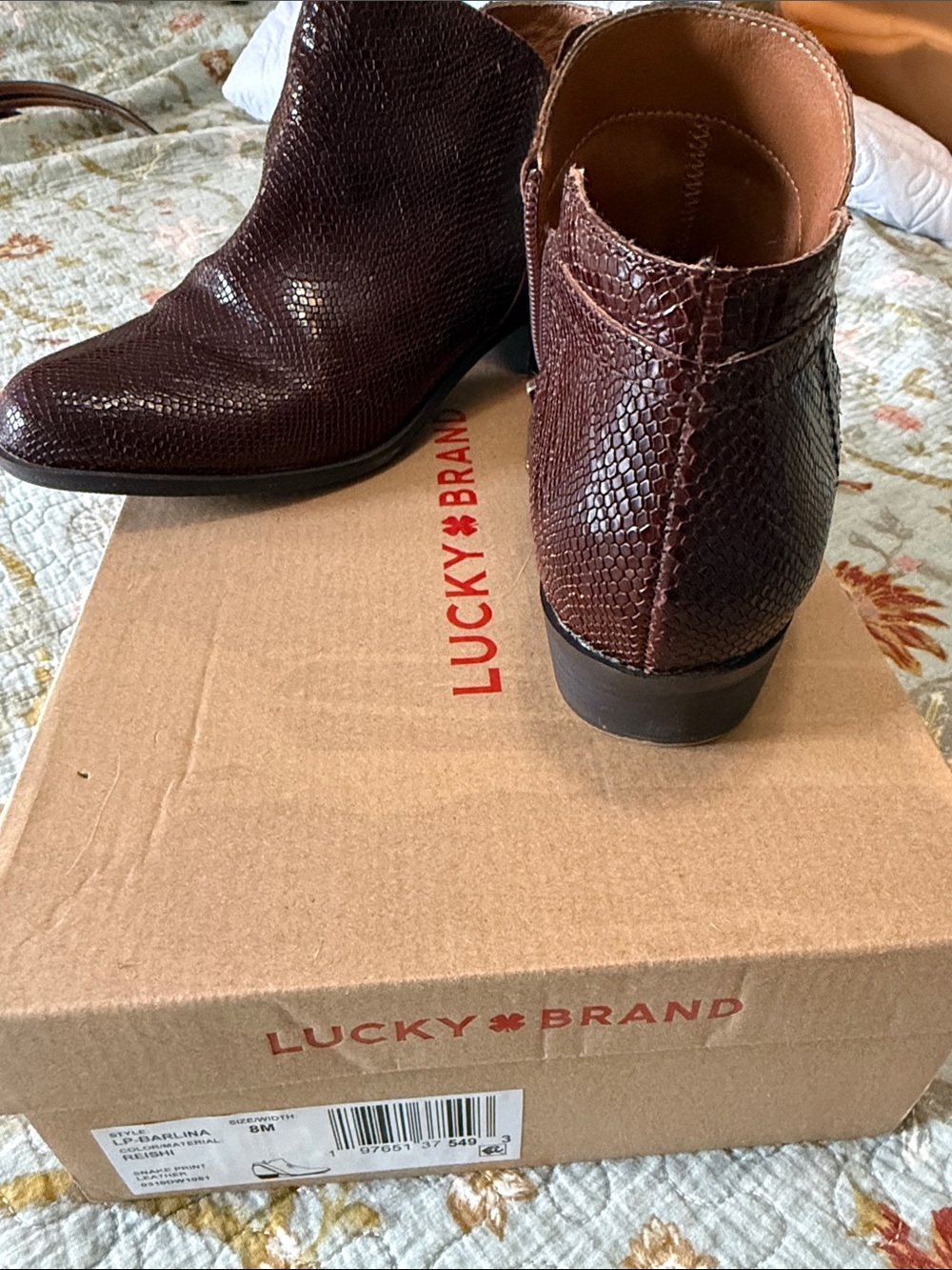 Lucky Brand Dark Brown Snakeskin Ankle Booties